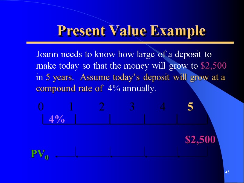 Present Value Example     Joann needs to know how large of